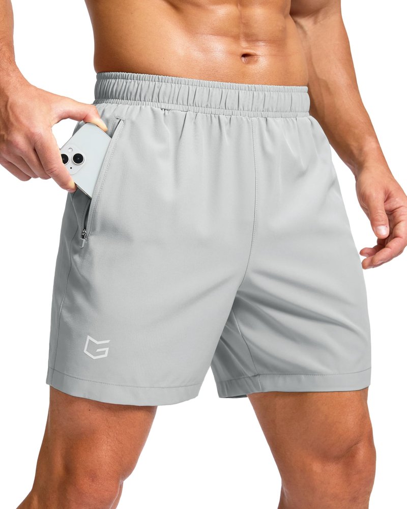 G Gradual Men's Athletic Running Shorts with Zipper Pockets Quick Dry 7"/ 5"/ 9" Workout Gym Shorts for Basketball Hiking(Platinum Grey,5M)