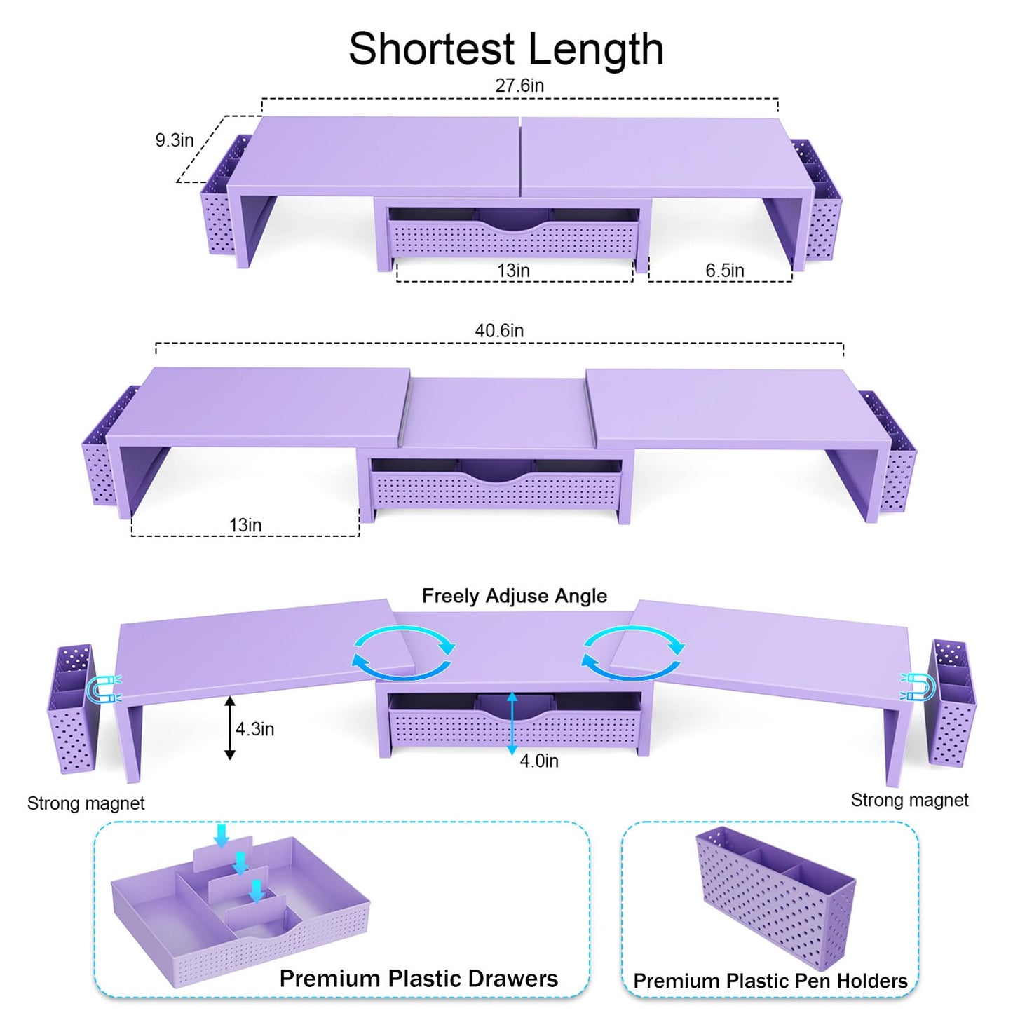 gianotter Dual Monitor Stand Riser, Desk Organizer With Drawer and 2 Pen Holders, Desk Organizers and Accessories, Purple Office Decor (Purple)