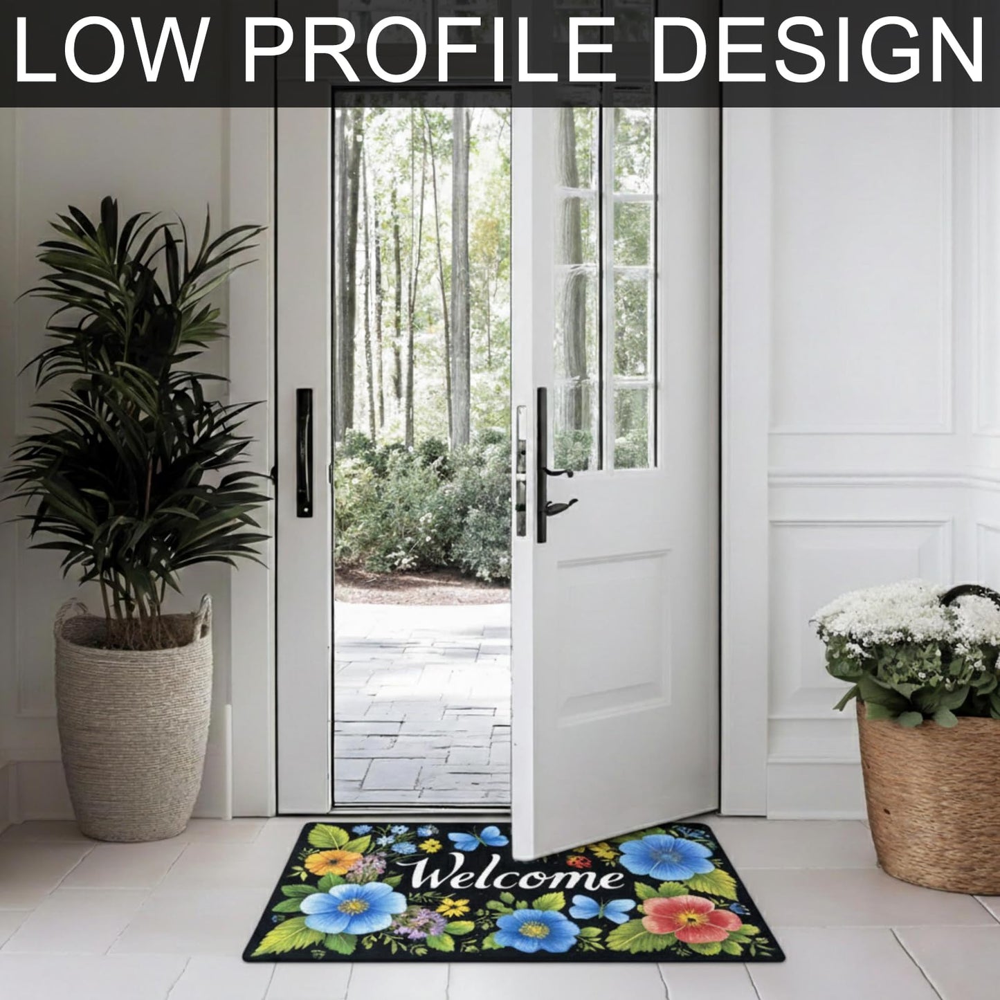 XADP Welcome Mat 17x29 Inch Spring Summer Outdoors Indoors Front Door Mat, Low Profile Doormat for Outside Inside Home Entrance, Non Slip Rubber Back Floor Rugs for Entryway, Floral
