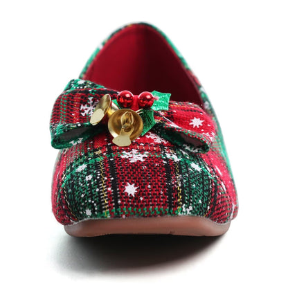 WENJIAZHIZHI Womens Ballet Flats Comfortable Square Toe Slip Ons Casual Bell Loafers Walking Flats Dress Shoes for Christmas Red 39(8)
