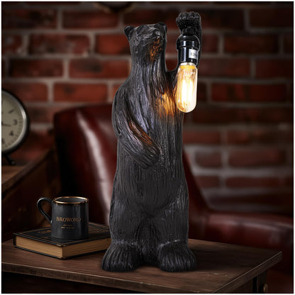 Scenekoy Bear Table Lamp for Living Room Bedroom, Memory Function, 3 Way Cycling Dimming, Resin Gothic Style Bedside Nightstand Lamps, Rustic Night Light Home Room Decor (Bulb Included)