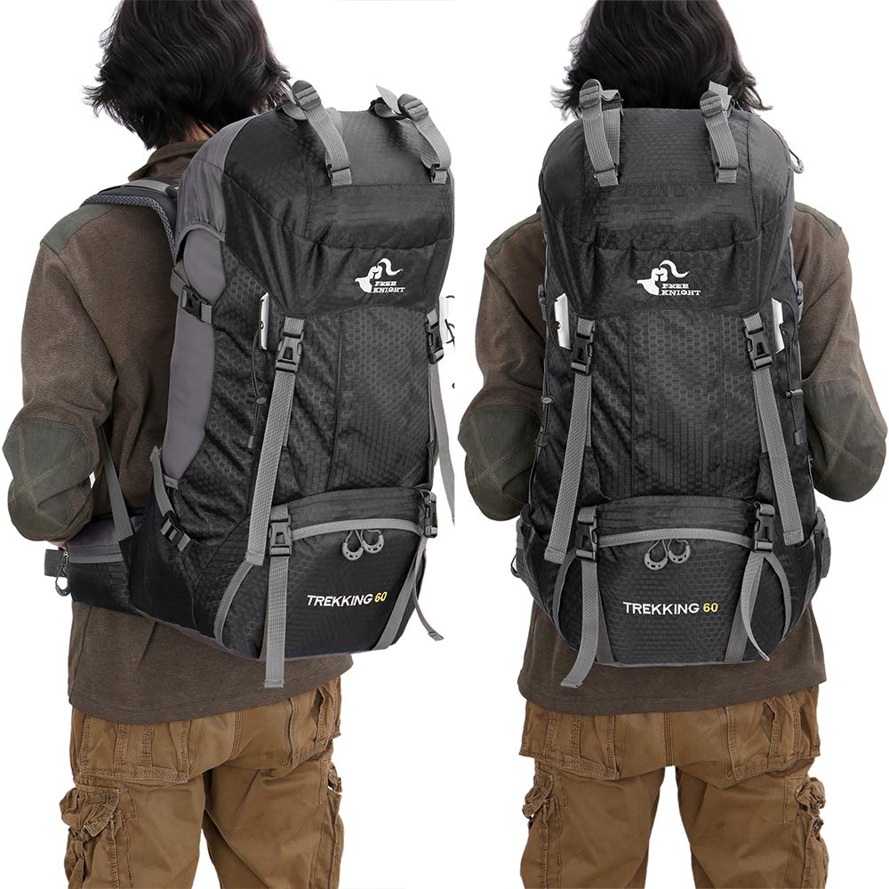Bseash 60L Waterproof Hiking Camping Backpack with Rain Cover, Lightweight Outdoor Sport Travel Daypack Rucksack for Climbing Skiing
