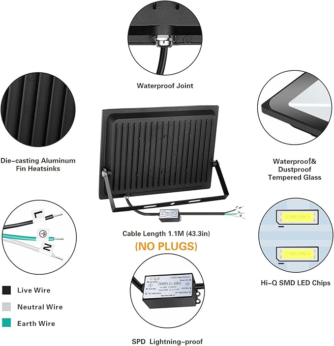 2 Pack 150W LED Flood Light, IP66 Waterproof, 12000lm, 800W Equivalent, Super Bright Outdoor Security Lights, 6000K Daylight White, Outdoor Floodlight for Garage, Garden, Lawn and Yard