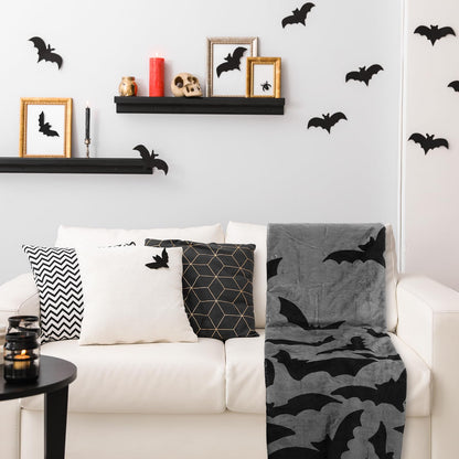JarThenaAMCS Halloween Fuzzy Blanket Bat Throw Blanket Gray Black Soft Cozy Flannel Blanket for Home Bed Sofa Couch Chair, 50 x 60 Inch