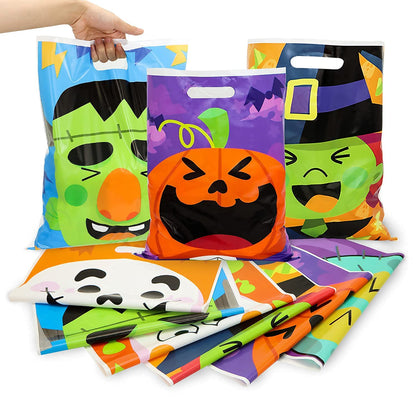 JOYIN 72 Pcs Halloween Goodie Bags with 6 Designed Characters, Trick or Treating Plastic Treat Bags for Kids Party Favors, Treats Party Supplies