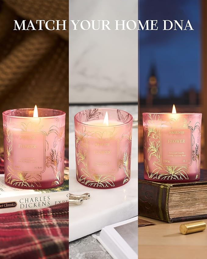 M&SENSE Lavender Candles,Vegan Soy,8.1oz 42-Hour Long Lasting Burning Time,Subtle Scented Candles for Relaxing Bathtub Aromatherapy Calming Sleep,Fancy Home Gifts for Women & Men