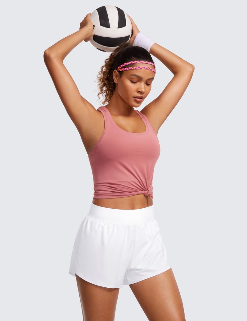 CRZ YOGA High Waisted Split Running Shorts for Women 3" - Comfy Mesh Liner for Workout Athletic GymTrack Quick Dry White Small