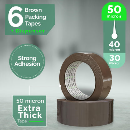 brackit Packing Tape Set Brown and Fragile and Clear with Dispenser, 48mm x 66m, Pack of 6 Rolls – Strong Seal Tape for Regular Packing Use or Moving