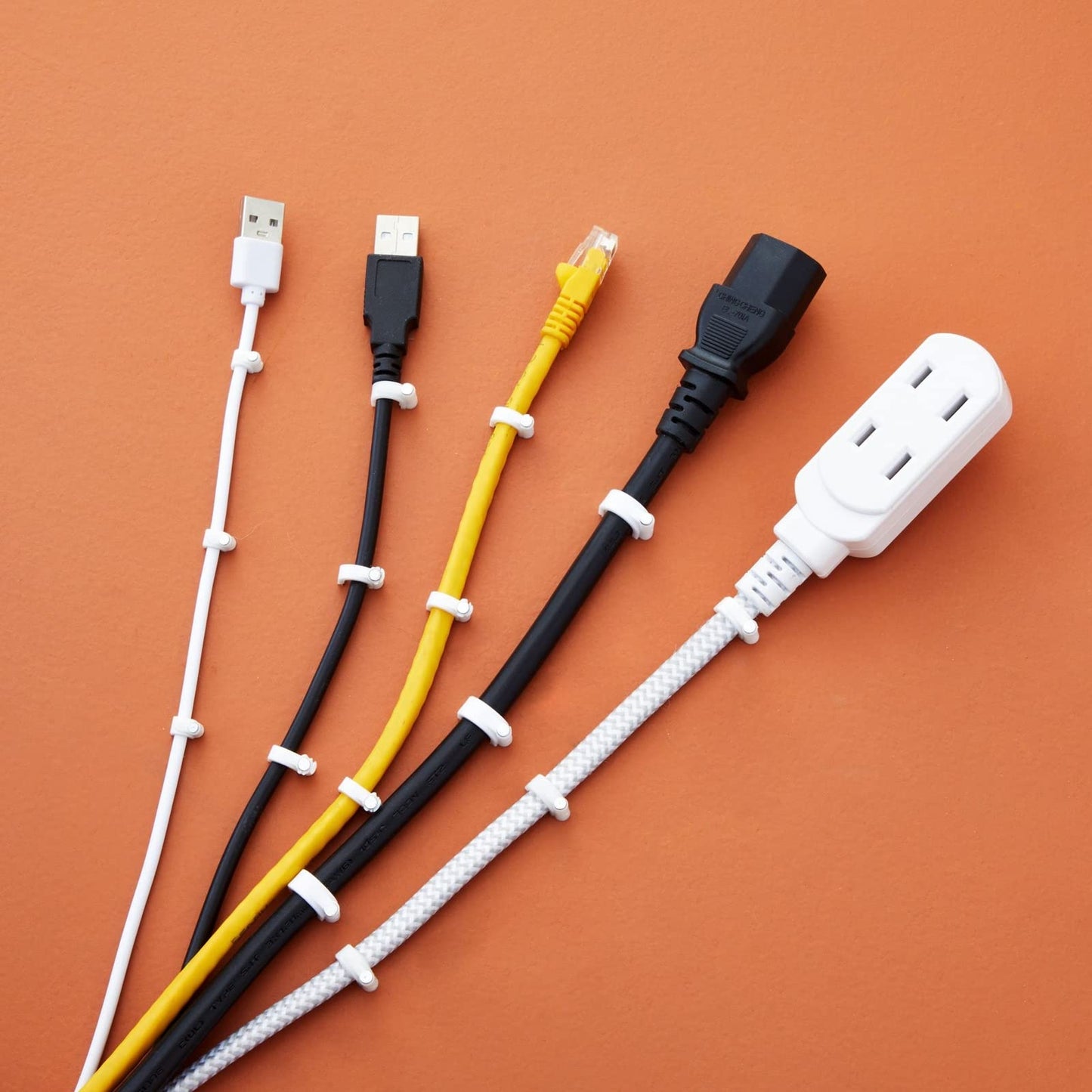 Juvale 500-Pack Round Cable Wire Clips for Wall Mounting, Extension Cord Holders, and Cable Management Staples in 5 Sizes for RJ45 Ethernet Connectors, Nails Included (4, 6, 8, 10 & 14mm, White)