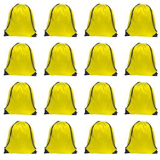 GoodtoU Drawstring Bags, Drawstring Backpack Bulk Nylon Backpack Draw String Back Bag Cinch Sack Drawstring Gym Bag String Backpack for Sport, Traveling, Team (Yellow, 16Pcs)