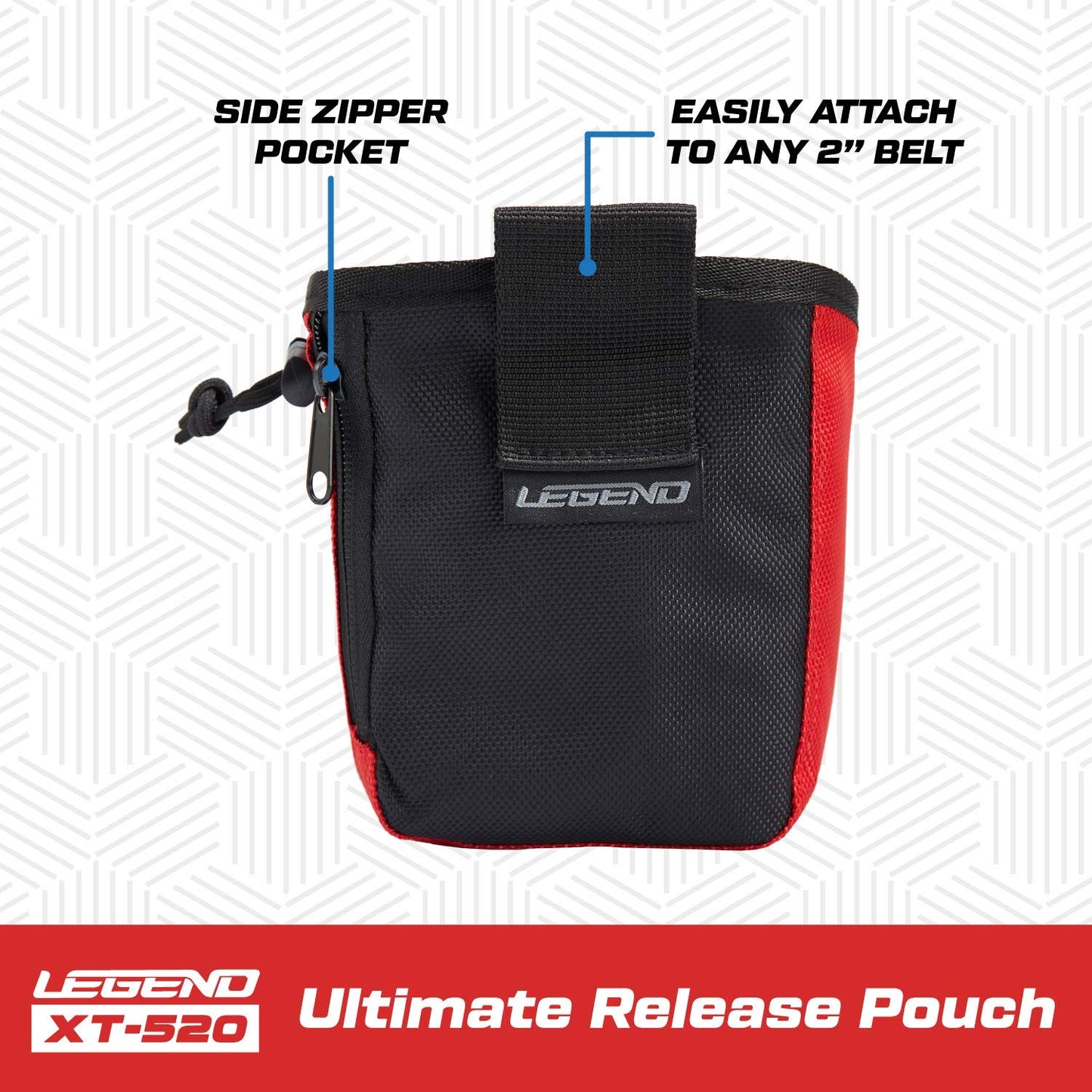 LEGEND XT520 Quick Release Pouch & Finger Tab Bag - Interior Divider for Better Organization & Storage of Release Aids - Attaches to Standard 2" Belt - Quick Drawstring Closure (Red)