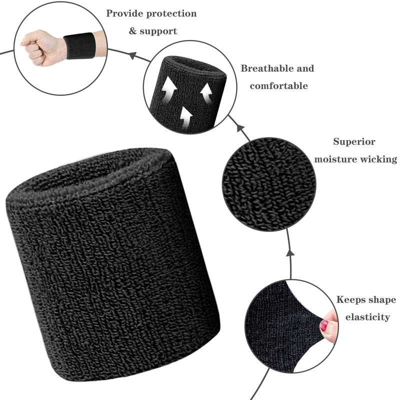 IMAGERIO 8 Pack Wrist Sweatbands Tennis Wrist Bands Absorbent Sweat Band for Men and Women, Breathable Cotton Sweatbands for Working Out, Football, Basketball, Running Athletic Sports