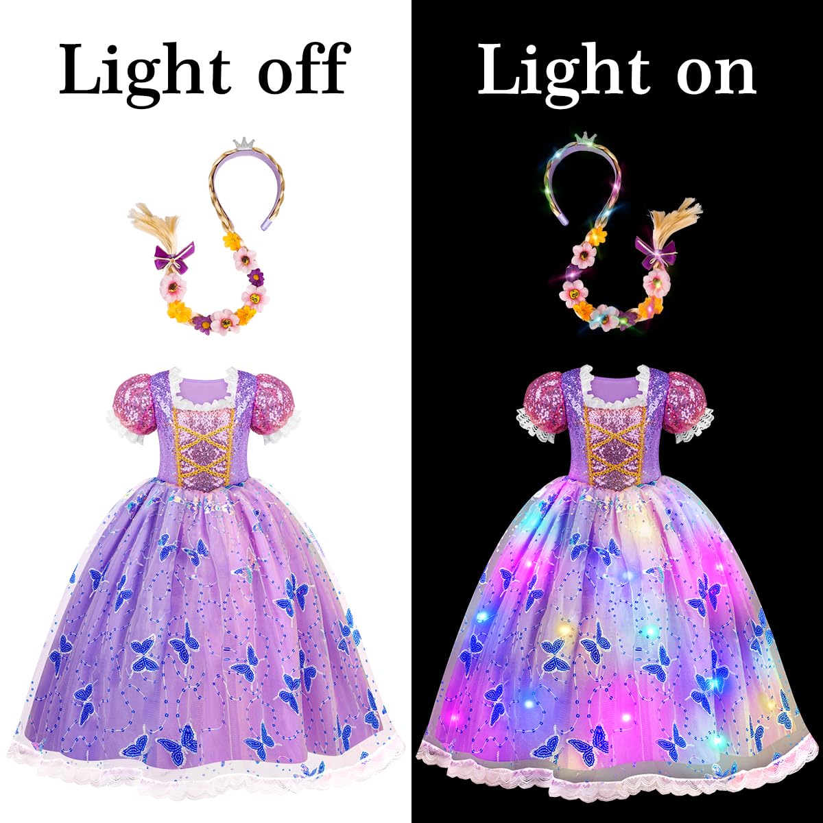 Meland Princess Dresses for Girls - Light Up Princess Costume for Little Girls, Halloween Costumes for Toddler Age 3-10, Birthday Gift for Girl (5-6 Years)