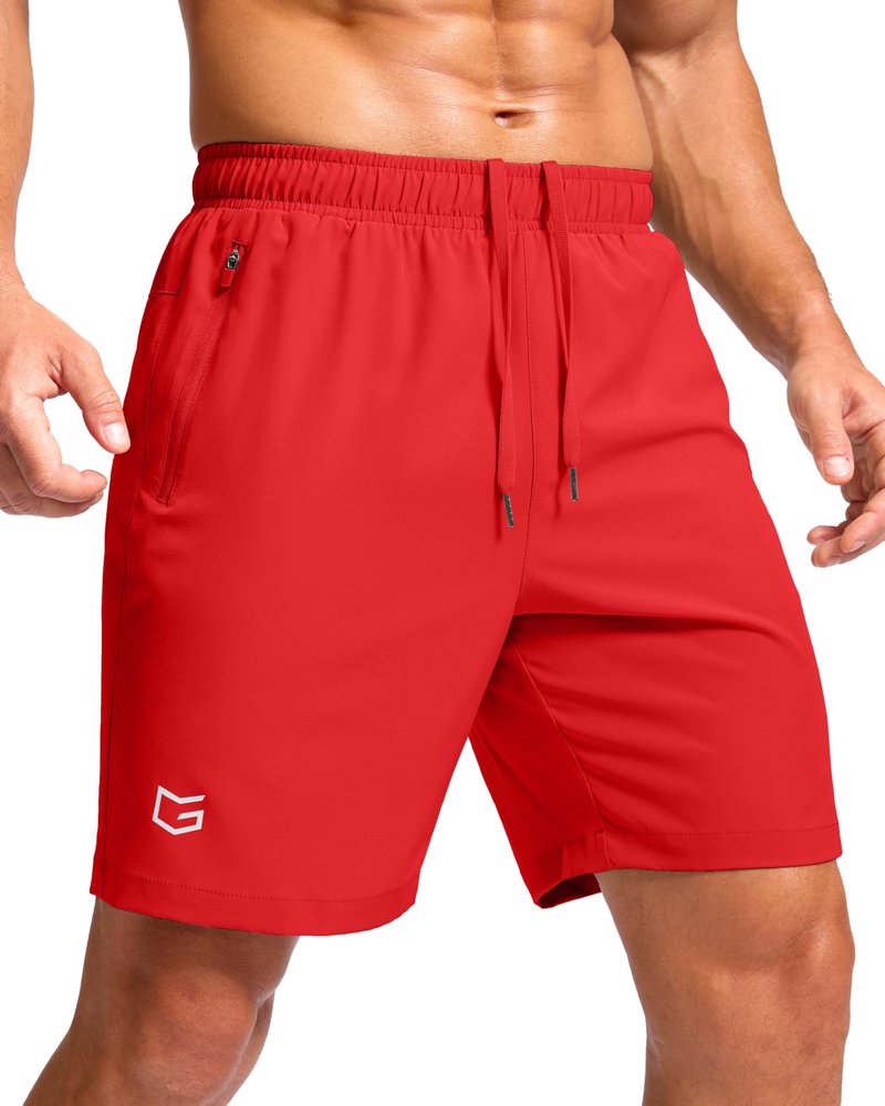 G Gradual Men's Athletic Running Shorts with Zipper Pockets Quick Dry 7"/ 5"/ 9" Workout Gym Shorts for Basketball Hiking(Deep Red,7M)