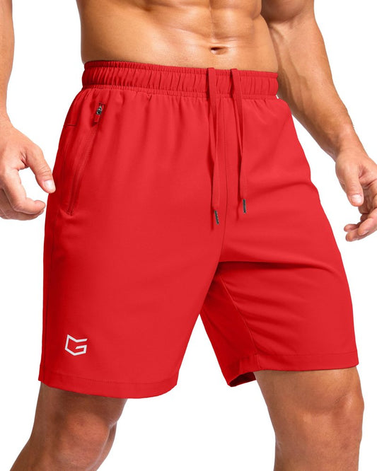 G Gradual Men's Athletic Running Shorts with Zipper Pockets Quick Dry 7"/ 5"/ 9" Workout Gym Shorts for Basketball Hiking(Deep Red,7M)