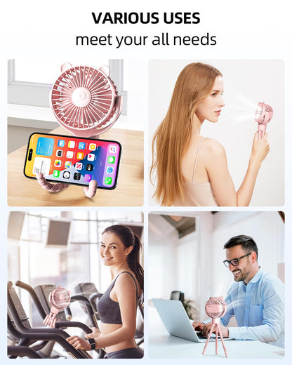 ASNUG Portable Mini Stroller Fan, Battery Operated Small Clip on, Detachable Flexible Tripod Baby Fan with 3 Speed, Rechargeable Personal Fan for Car Seat Crib Treadmill Travel