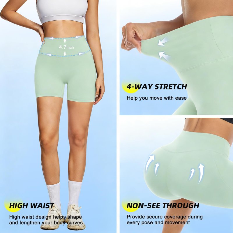 FULLSOFT High Waisted Biker Shorts for Women-5" Tummy Control Fitness Athletic Workout Clothes Booty Shorts for Women Running Yoga Gym Soft Ropa Deportiva para Mujer(Cyan Green,Large-X-Large)