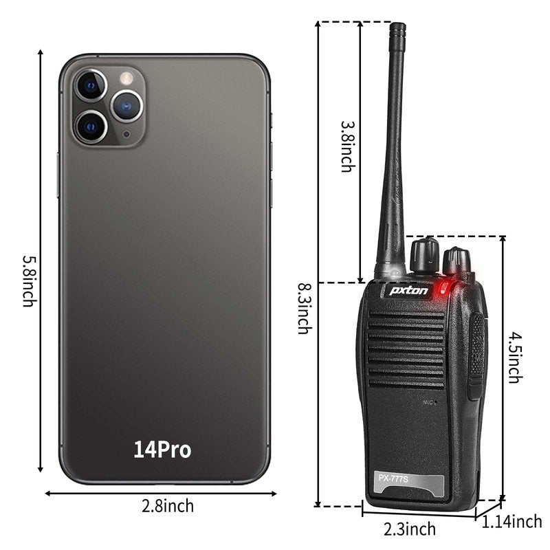 pxton 777S walkie talkies Long Range for Adults Rechargeable with Earpieces and Li-ion Battery,Two Way radios has VOX/TOT/Emergency Alarm/Battery Low Alert/Flashlight/Scan Function（4 Pack）