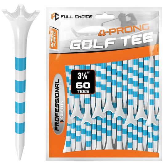 Full Choice 60 Pack Plastic Golf Tees 3-1/4" - Low Resistance Design to Reduce Friction & Boost Distance, White with Blue Stripes