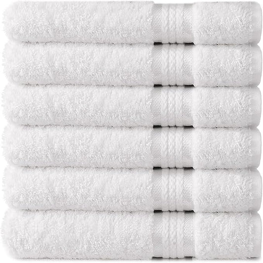 Cotton Craft Ultra Soft 6 Pack Hand Towels 16x28 White Weighs 6 Ounces Each