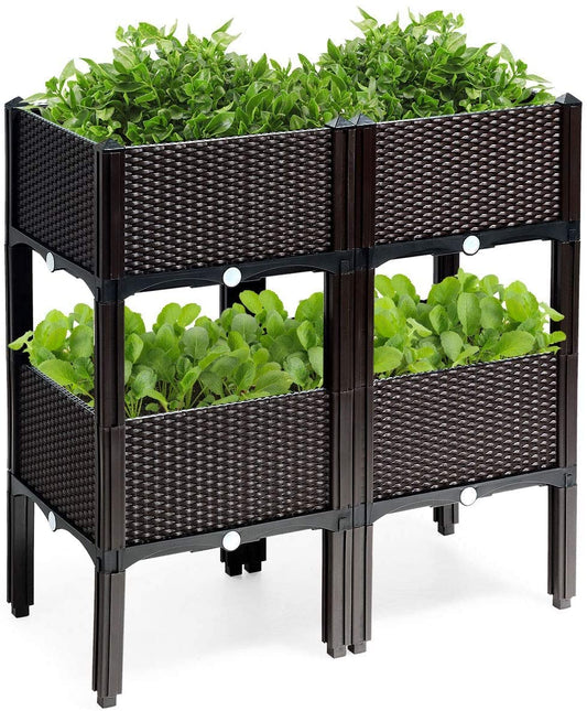 LDAILY LUARANE Raised Garden Bed Kit, Outdoor Plastic Planter Box Set of 4, Elevated Garden Beds with Brackets, Suitable for Garden Patio Balcony Dining Room