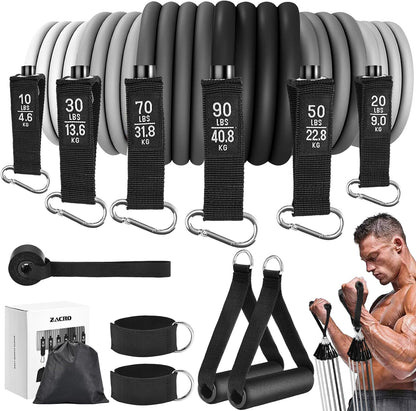 Zacro Resistance Bands Set - 6 Exercise Bands 270 LBS with Handles for Men Women, Fitness Bands with Door Anchor, Ankle Straps, Storage Bag for Heavy Resistance Training, Shape Body, Workout