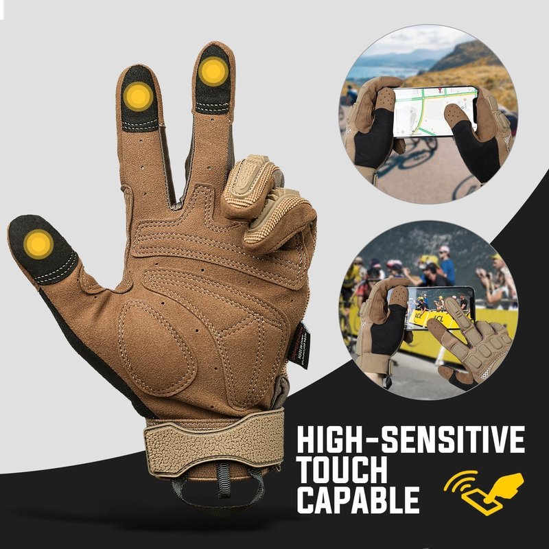 ZUNE LOTOO Tactical Gloves for Men, Touchscreen Motorcycle Gloves with Finger Impact Protection, Tan Palm Padded Safety Work Gloves for Paintball Airsoft Range Tac Female Women(XLarge)