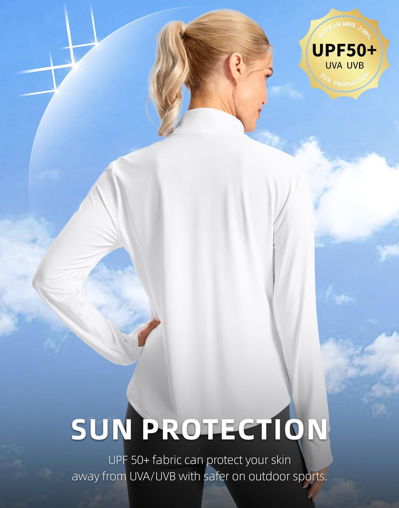 Soothfeel Women's UPF 50+ Lightweight Athletic Jackets Sun Protection Zip Up Long Sleeve Shirts Hiking Workout Outdoor Pocket, White, XS