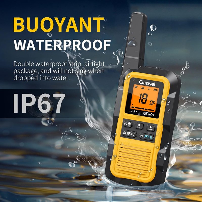 G2pro+ Waterproof Walkie Talkies - Long Range Heavy Duty Two-Way Radios | Rechargeable, FM Radio, SOS, NOAA Weather (2 Pack - Yellow)