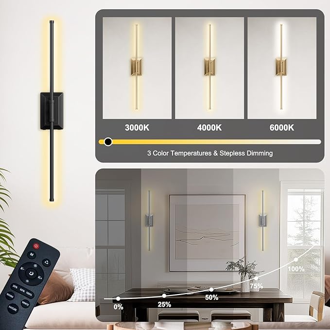 Battery Operated Wall Light Set of 1 - Gold Picture Wireless Led Plug In Walls Sconce Fixture Indoor - Art Decor Bathroom Sconces Rechargeable - Modern Bedroom Cordless Lights Fixtures with Remote