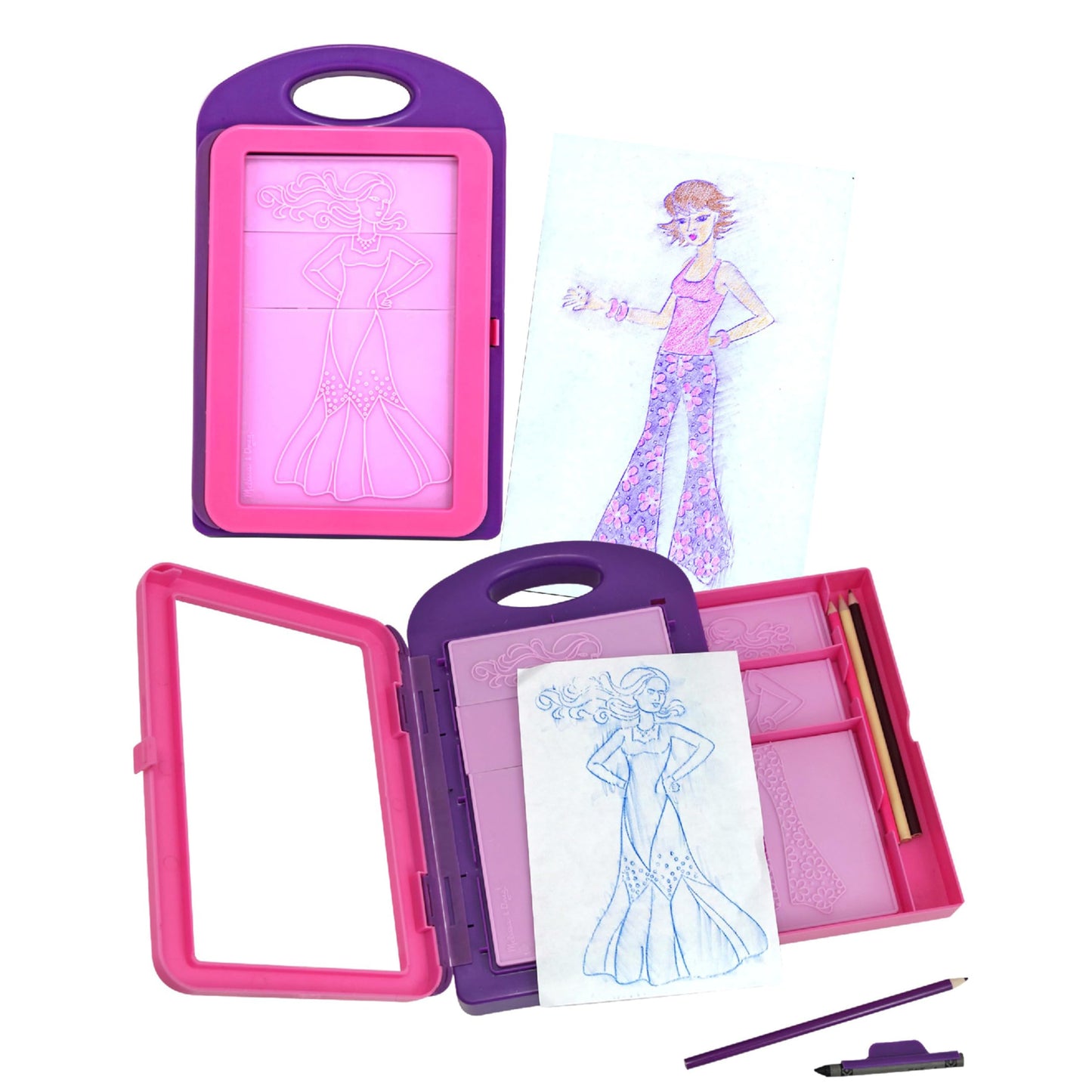 Melissa & Doug Fashion Design Art Activity Kit - 9 Double-Sided Rubbing Plates, 4 Pencils, Crayon