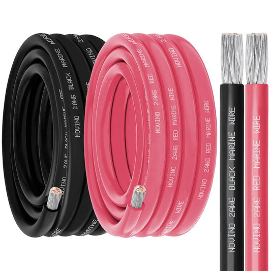 2 Gauge Marine Wire Include 2AWG 5FT Red & 5FT Black,2 Gauge Marine Grade Wire Tinned Copper Boat Cable for Automotive Boat Speakers Lighting Solar Outdoor RV Camper Trailer