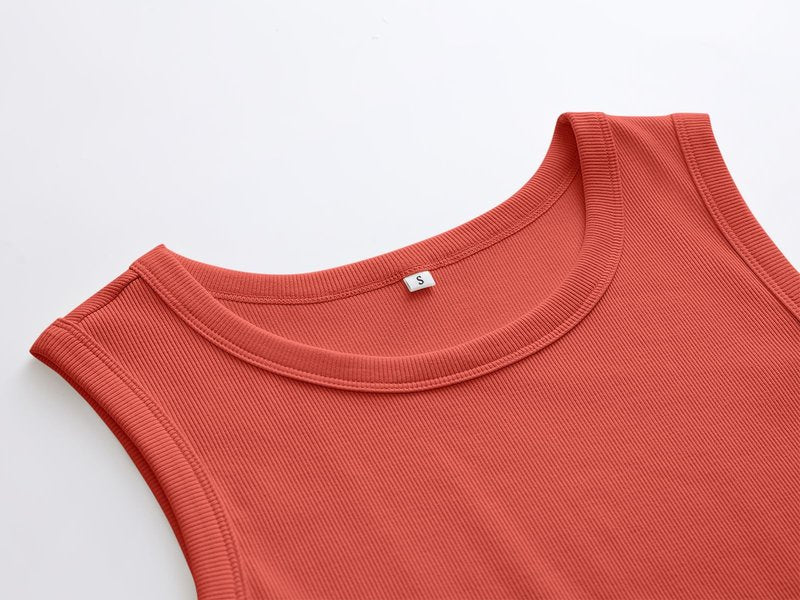 ANRABESS Womens Sleeveless High Neck Tank Tops Fashion Summer Casual Basic Slim Fit Ribbed Racerback Top Shirt Clothes Orange Red Small