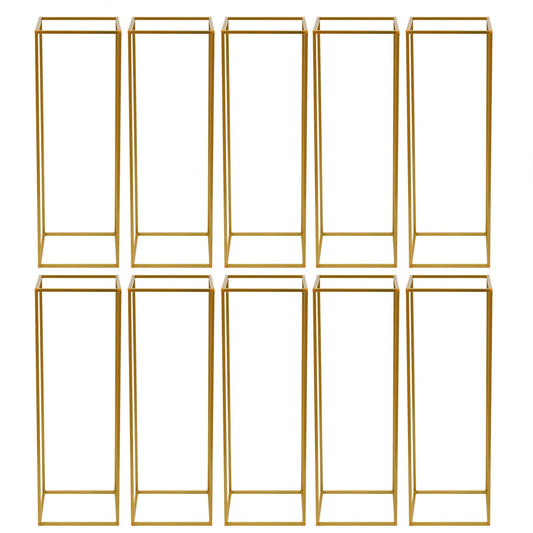 EurHomePlus 10Pcs Geometric Metal Flower Stands, 80cm Tall Gold Flower Stand Road Lead Metal Floor Vase Column, Centerpiece Stands Rectangular Display Rack for Wedding Party Decor