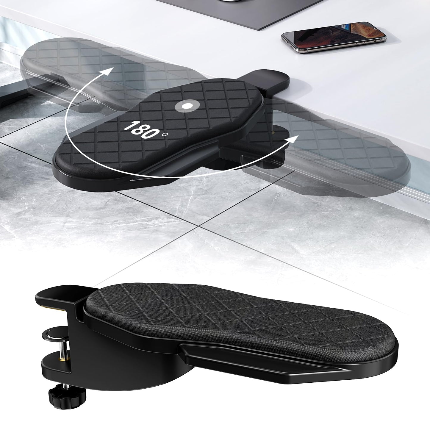 Ergonomics Desk Extender Tray, Table Mount Arm Wrist Rest Shelf, 90° Foldable Elbow Arm Support,Foldable, 180° Swivel, Computer Desk Extender Tray for Home and Office (Folding and Rotating)