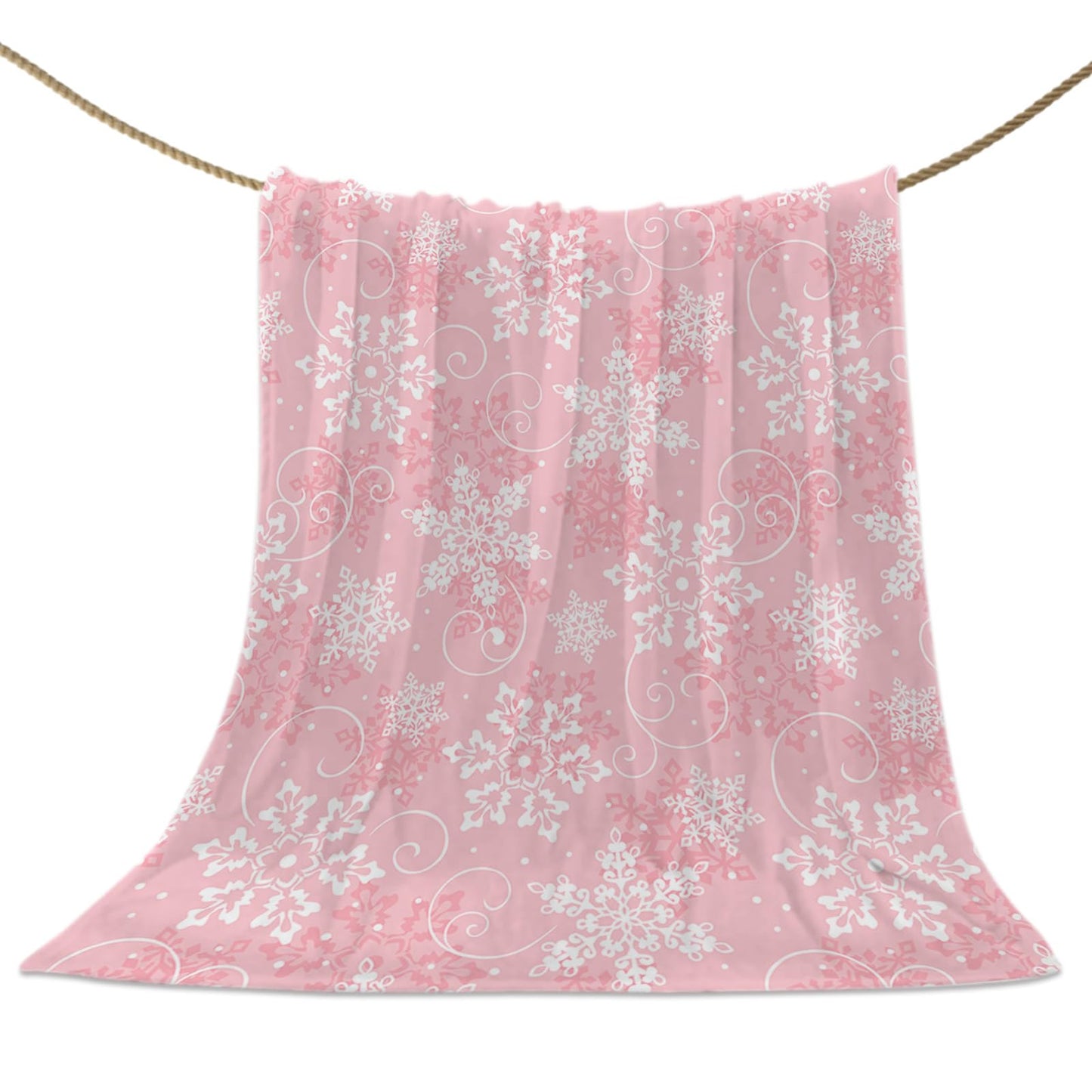 Christmas Throw Blankets, Pink White Snowflakes Pattern Soft Fleece Blanket Decorative for Home Sofa Couch Chair Living Bedroom,40x50 Inches, Winter