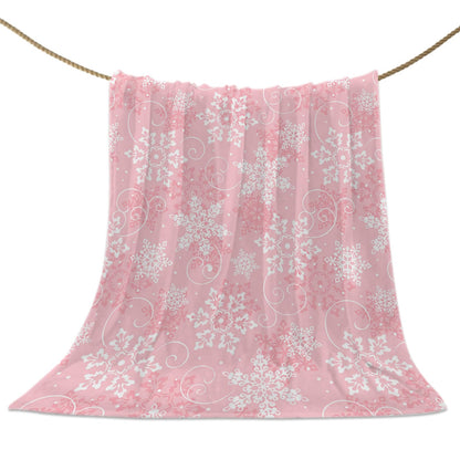 Christmas Throw Blankets, Pink White Snowflakes Pattern Soft Fleece Blanket Decorative for Home Sofa Couch Chair Living Bedroom,40x50 Inches, Winter