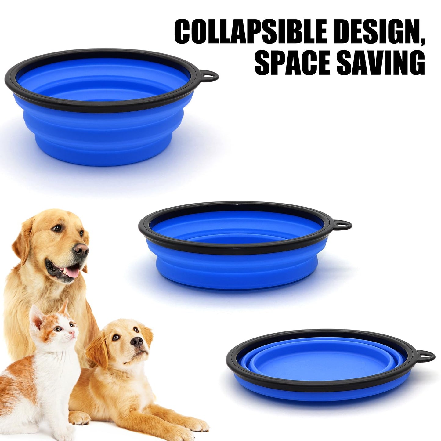 COLLAPSIBLE 2-Pack Small Dog Travel Bowl, Collapsible Bowls for Dogs, Foldable Cat Water Bowl, Portable Pet Traveling Dish (Green & Blue)