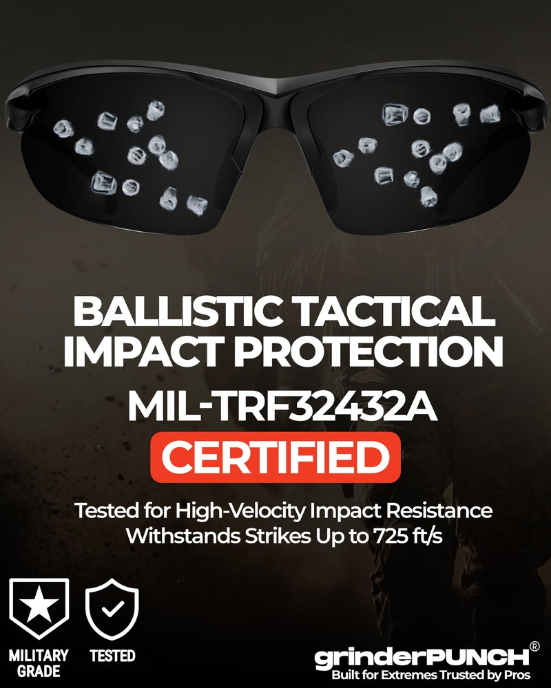 grinderPUNCH Tactical Shooting Glasses Military Grade Impact Resistant Protection 100% UV Lenses ANSI Z87 Safety Glasses (Black)