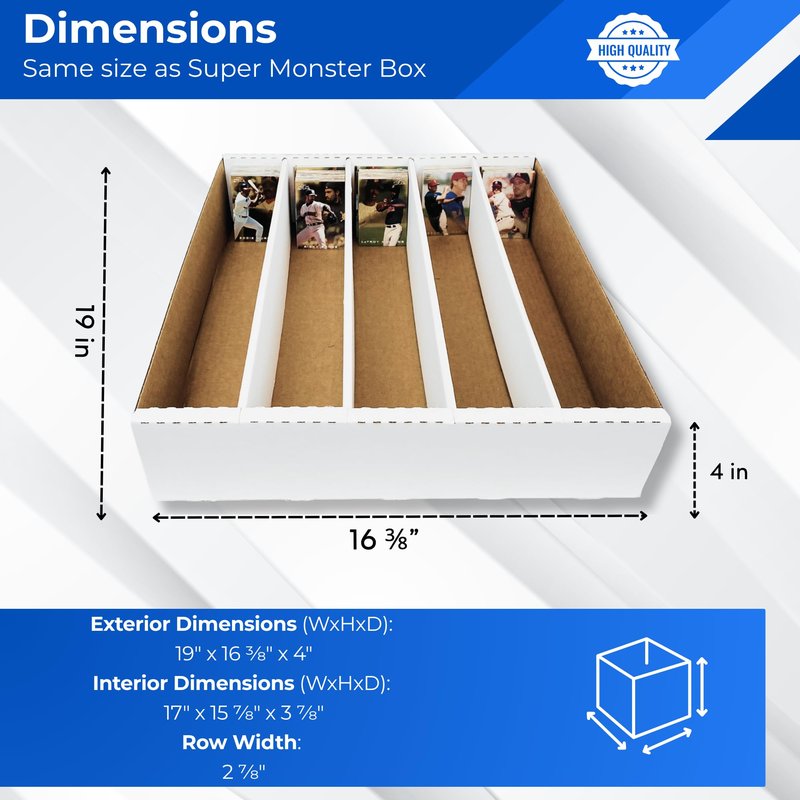 Max Protection 4 Row Trading Card Storage Box - 3200 ct Storage Box for Sports, Gaming, Baseball Cards - Durable White Corrugated Bulk Card Organizer Boxes 200 lb. - Made in USA (1 Box)