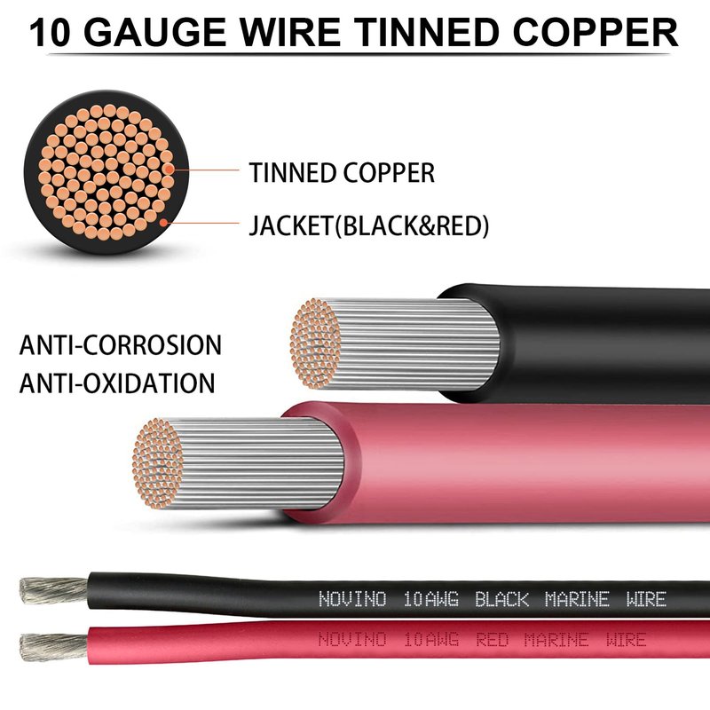 Marine Wire 10 Gauge Marine Grade Wire Include 10 AWG 100FT Red & 100FT Black,10 AWG Tinned Copper Boat Cable for Boat Speaker Automotive Battery Lighting Outdoor RV Camper Trailer