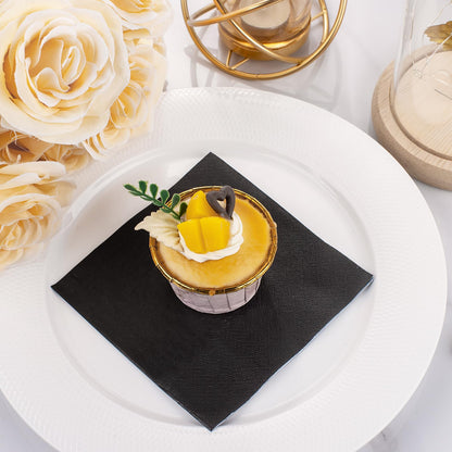 FLOWERCAT 100-Count 2-Ply Black Cocktail Napkins - Black Beverage Napkins Disposable Premium Quality - 5“ x 5" and unfold 10" x 10" Paper Napkins for Bar,Weddings,Birthday,Halloween