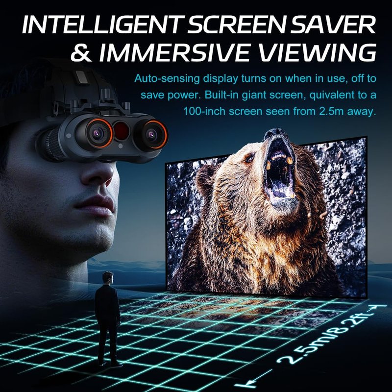 GOWWPUN 3D VR Night Vision Goggles - Rechargeable Head Mounted Binoculars, Built-in Giant Screen, 4K Video, 24MP Photos, 6X Digital Zoom, Includes 32GB TF Cards