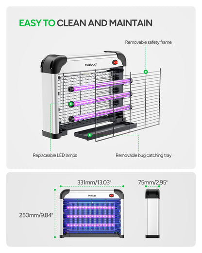 Buzbug LED Bug Zapper Indoor, 10 Years Lifespan 3 Lamps Enhance Insect Attraction, 3800V High-Voltage, Electric Mosquito Zapper, Fruit Fly Mosquito Moth Gnat Trap, Killer, Zapper -MA009