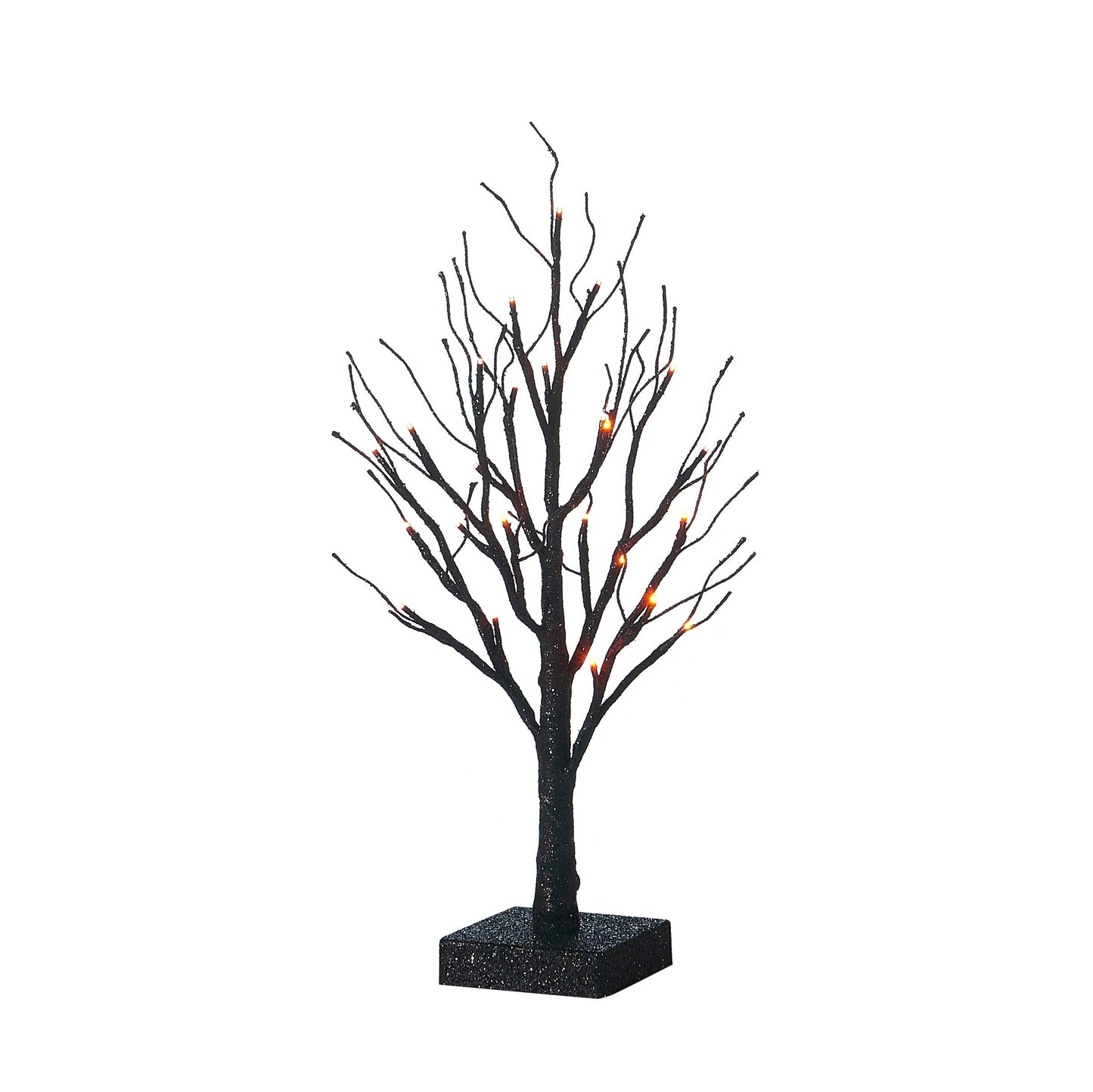 Hairui Lighted Tabletop Black Glittered Spooky Tree with Orange Lights 24 LED 18 Inches for Halloween Witch Decoration Battery Operated or USB Plug in Indoor Use