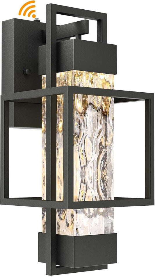 PARTPHONER Modern Outdoor Light Fixture Dusk to Dawn Outdoor Lighting, 15" H Exterior Wall Sconce Waterproof Porch Light, Outside Light for House with Water Glass for Garage Doorway(Bulb Included)