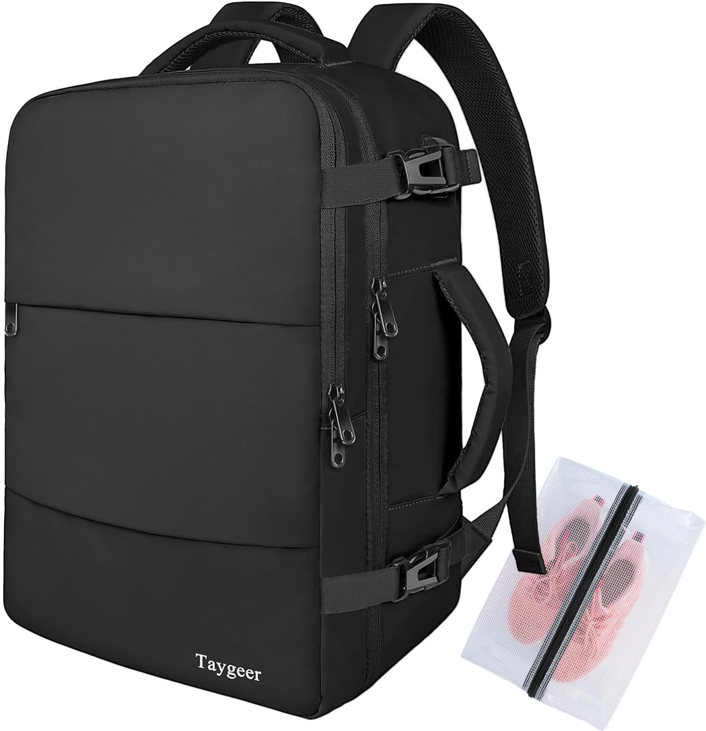 Taygeer Ryanair Cabin Bags 40x30x20 Underseat, Travel Backpack Cabin Size, Rucksack for Plane Hand Luggage Backpack for Travelling, Ryan Air Cabin Bag 40x30x20 with Separate Shoe Pouch, Black