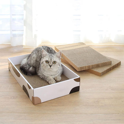 ComSaf Cat Scratching Board Mat, Reversible Cardboard Scratcher Bed 43 x 26 x 8 cm, 3 Pack Durable Scratch Pad for Indoor Cats, Grinding Claws, Playing, Sleeping