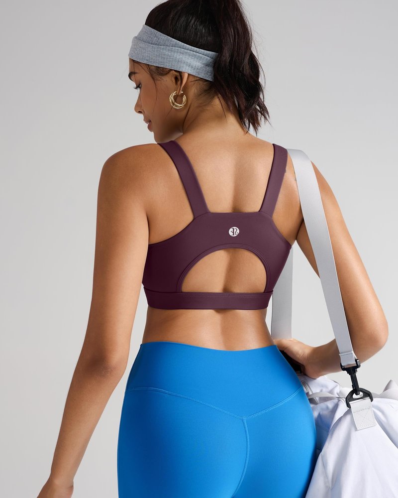 RUNNING GIRL High Impact Sports Bras for Women,Racerback Running Bra Workout Crop Tank Tops Longline Sports Bra Push up(WX2667 Deep Taupe M)