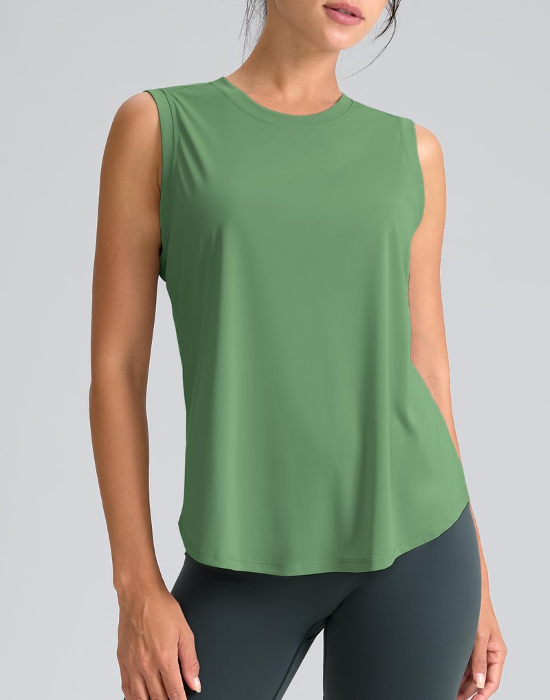 SANTINY Women's Sleeveless Workout Tops Breathable Lightweight Active Tennis Yoga Shirts Athletic Running Tank Tops for Women (Green_XXL)